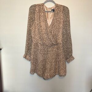 Express Long Sleeve Romper Sheer with Lining Shades of Tan and Brown Size Medium